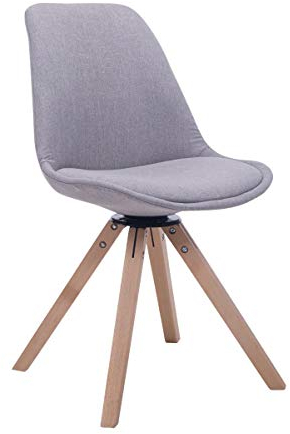 CLP Retrostuhl Troyes Square Mit Stoffbezug Und Hochwertiger Polsterung I Drehbarer Stuhl Mit Schalensitz Und Massiven Holzbeinen, Farbe:grau, Gestell Farbe:Natur