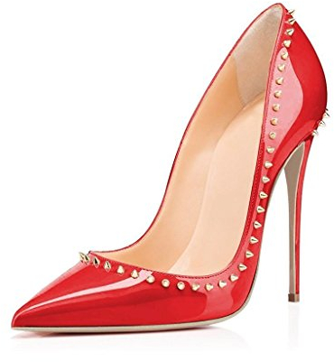 Elashe Damen Übergröße High Heels mit Nieten Pumps Lack Rot EU41