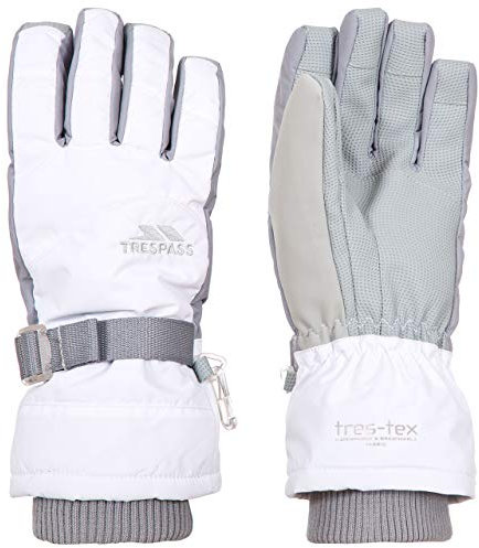 Trespass Vizza II, White, 10/12, Warme Gepolsterte Wasserdichte Handschuhe für Kinder / Jugendliche / Mädchen 10-17 Jahre, 10-12 Jahre, Weiß