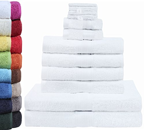 GREEN MARK Textilien 10 TLG. FROTTIER Handtuch-Set mit verschiedenen Größen 4X Handtücher, 2X Duschtücher, 2X Gästetücher, 2X Waschhandschuhe | Farbe: Weiß | Premium Qualität