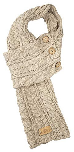 Aran Traditions Cable Knit Wrap Button Scarf (Oatmeal)