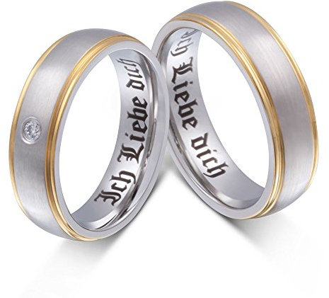 Trauringe Partnerringe Eheringe - inkl. WUNSCHGRAVUR - Edelstahl Zirkonia 58-64 79HDac - mit AMAZON KONFIGURATOR direkt online gestalten !