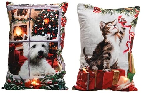 LED Kissen Motiv Hund oder Katze weihnachtlich batterbetrieben Stückpreis