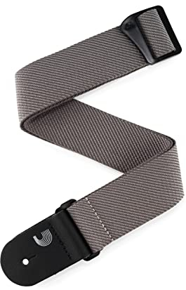 D'Addario Classic Tweed Grey Guitar Strap - Adjustable 35 to 59.5 - Leather and Denim - Electric, Acoustic, Bass Guitar Strap