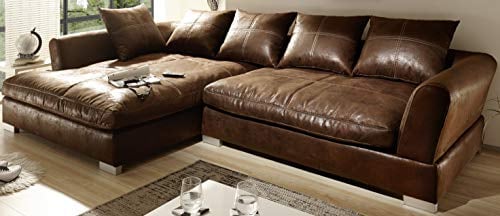 Reboz Big Sofa Ecksofa Vintage Braun Schwarz Ausrichtungen (Vintage Hellbraun, Links)
