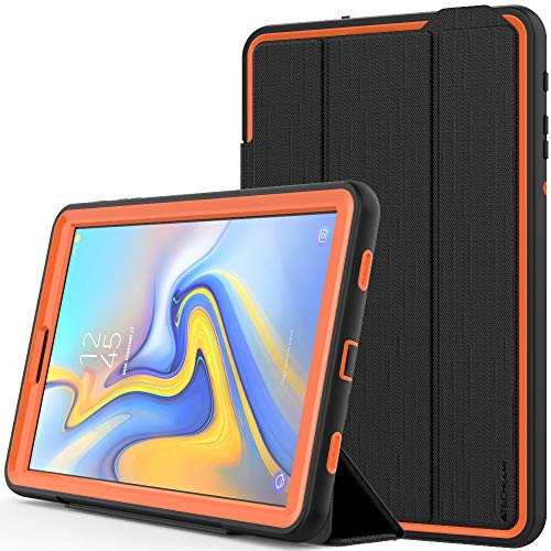 TECHGEAR D-FENCE Case fits Samsung Galaxy Tab A 10.5 (SM-T590 Series) - Slimline Shock Proof Tough Rugged Protective Armour Smart Case + Stand - Kids Schools Builders Workman Case [Black/Orange]
