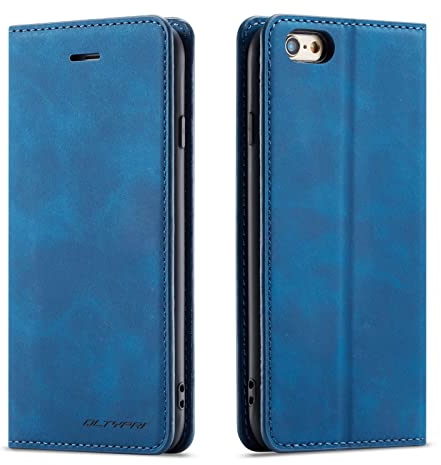 QLTYPRI Case for iPhone 6 Plus 6S Plus, Premium PU Leather Cover TPU Bumper with Card Holder Kickstand Hidden Magnetic Adsorption Flip Wallet Case Cover for iPhone 6 Plus 6S Plus - Blue