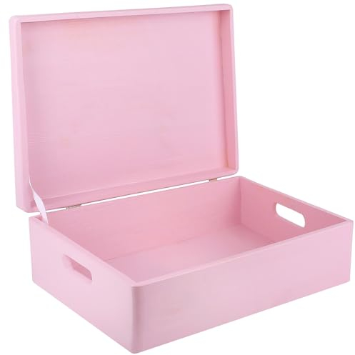 Creative Deco XL Rosa Große Holzkiste mit Deckel | 40x30x14 cm (+/-1cm) | Erinnerungsbox Baby Groß Kasten Holzbox mit Deckel und Griffen | Für Dokumente, Wertsachen, Spielzeuge, Werkzeuge