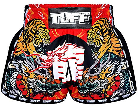 TUFF Sport Retro Muay Thai Boxshorts Kampfsport Kleidung Training Gym Trunks Klassisch Slim Cut, Tuf-mrs204-rot, Groß