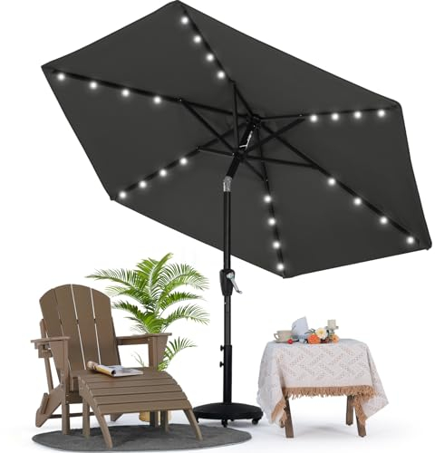 MASTERCANOPY Parasol de terrasse solaire avec 32 LED - 8 baleines (2,3 m, gris foncé)