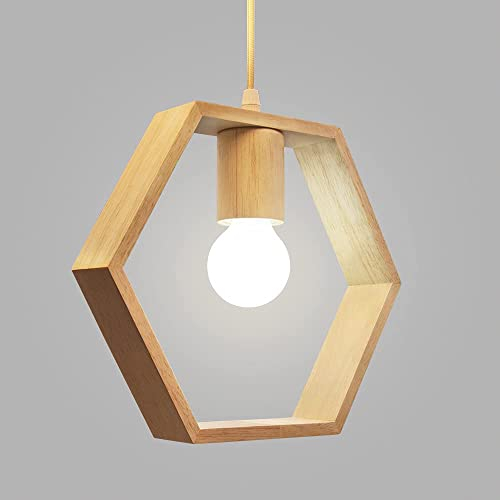 Artpad Nordic Wooden Hexagon Geometric Pendelleuchten Single Head Hanging Esszimmer Bar Restaurant Holz Lampe (Glühbirne nicht enthalten)