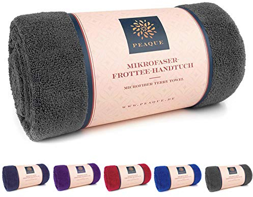 PEAQUE Mikrofaser-Handtuch mit Frottee-Struktur - 1er & 2er Set - Antibakteriell Weich Leicht Saugstark Schnelltrocknend (Grau, 100x200 cm (2 Stück))