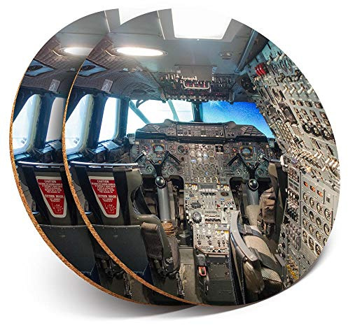 2 x Round Coasters - Concorde Cockpit Flightdeck Pilot Plane - Cork Backed Home Kitchen Accessory Tea Coffee Mug Mat #44699