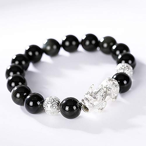 S925 Sterling Silber Pixiu Armband Chinesische Feng Shui Obsidian Perle für Männer Frauen Paare die Reichtum und Viel Glück Anziehen,New,Large
