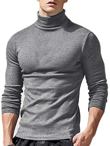 Loalirando T-Shirt sous-Pull Homme Col Roulé à Manches Longues Haut Chaud Automne Hiver Couleur Uni,XL,Gris