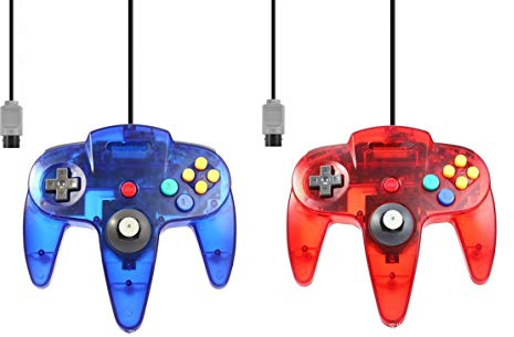 FAIRY TAIL & GLITZER FEE 2 Controller Für Nintendo 64 N64 Blau + Rot Transparent Kabelgebunden Gamepad Joypad [video game]