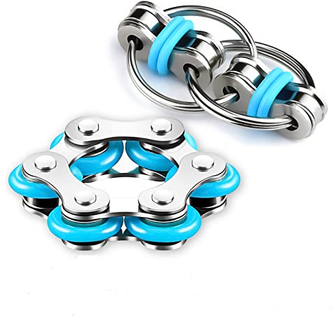 Bike Chain Fidget Toys Set Age 3+, Six Roller Chain & Key Chain for ADHD, ADD, Autism, Anxiety Relief for Adults and Teens