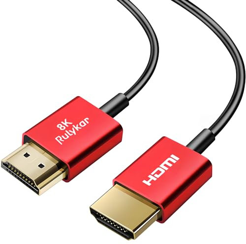 Rulykar Short 8K HDMI 2.1 Cable 1.5FT/0.5M, Ultra High Speed 48Gbps, Ultra Thin HDMI Cord Φ2.5mm, 8K@60Hz, 4K@120Hz, Dynamic HDR, eARC, Compatible with GH5S, PS5, Xbox One Monitor,PC and More