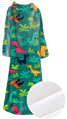 Kuscheldecke Mit ärmeln Kinder Jungen Mädchen Baby 115x130 cm Winter Sofa Lazy TV-Decke Fleece Dinosaurier Tier Eule Motiv Ärmeldecke Tagesdecke Warmer Kuschel Poncho Decke Warm Weiche (Grün)