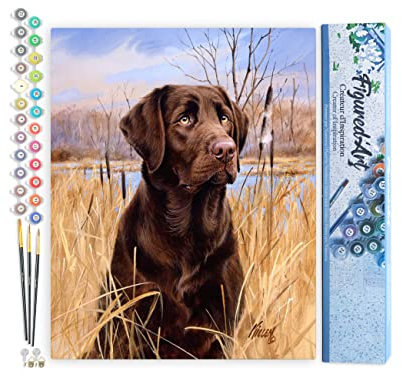 Figured'Art Peinture par Numéro Adulte Chien labrador - Activité Manuelle Kit de Loisir Créatif DIY Numéro d'Art Complet - 40x50cm sans châssis en bois
