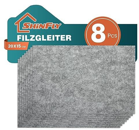 shinfly 5mm Filzgleiter Selbstklebend 8 Stück - (20x15cm) Möbelgleiter Filz Selbstklebend Zuschneiden, wie Sie möchten, Filzgleiter für Stühle Möbel Fußboden Stuhlbein (Grau)