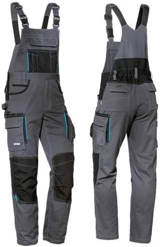 Uvex Tune-Up Long Work Trousers for Men - Elastic Waistband Dungarees with Knee Pockets - Grey - Size 42