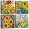 Artscope 4 Teilig Leinwandbilder mit Sonnenblumen-Ölgemälde Motiv Kunstdruck - Moderne Wandbild für Küche Badezimmer Wohnzimmer Wanddekoration - 30 x 30 cm