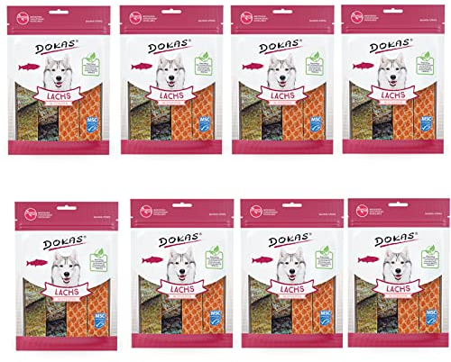 Dokas Dog LACHS in Streifen für Hunde - Bundle - 8 x 100g