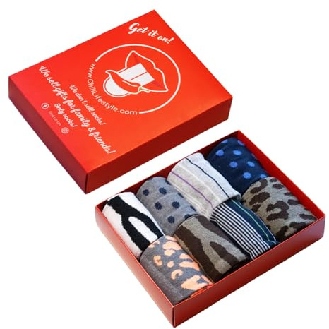 Chili Lifestyle LADY 8 Paar gemusterte Socken in der Geschenkbox Leoprint Baumwolle für Damen 35-38/39-42