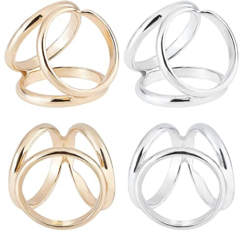 GORGECRAFT 2 Farben 4 St Triple Ring Schal Clip Schnallenverschluss Halter Zinklegierung Kleidung Schmuck Accessoires Broschen Für Hochzeit Party Kleidung T-Shirt Halstuch Schal Damenmode Dekoration