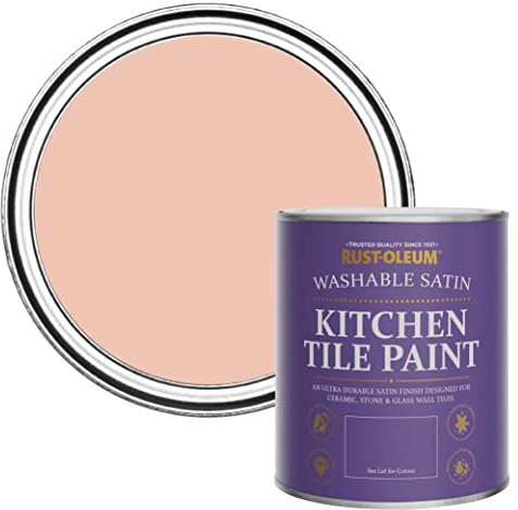 Rust-Oleum Pink water resistant Kitchen Tile Paint in Satin Finish - Coral 750ml