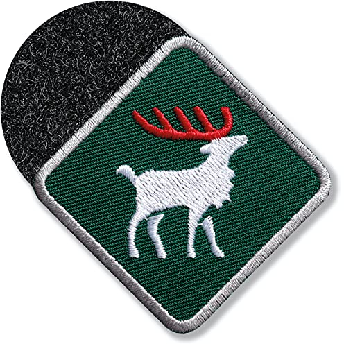 Klettpatch - Hirsch Patch 46 mm gestickte/Klett Patches Applikation zum aufnähen aufkleben auf Kleidung Rucksack Taschen/Schwarzwald Geweih Hirschgeweih Wild Forst Jagd/Club of Heroes (Grün)