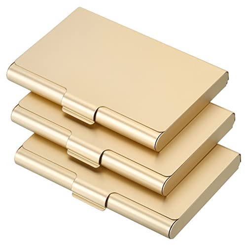 PATIKIL 3Stk.Visitenkartenetui, Aluminium-Metall-Kartenetui, professionelles Pocket-Kartenetui für Visitenkarte, Kreditkarte, Golden Farbton