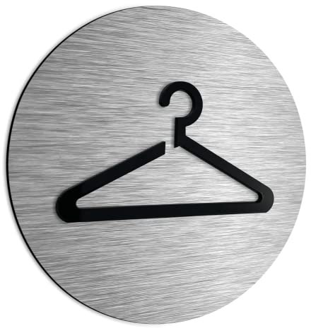 ALÚMADESIGNCO Modern Changing Room Sign - Metal/Acrylic Cloakroom Signs - Dressing Room Door Wall Signage, Coat Closet Decals, Coat Hanger Symbol - Wardrobe Pictogram - 120 x 120 mm