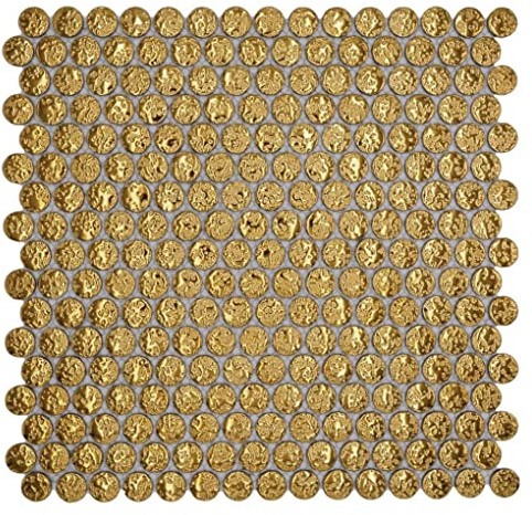 Keramik Mosaikfliese Knopfmosaik Loop Penny Rund uni gold gehämmert Wand Fliesenspiegel Küche