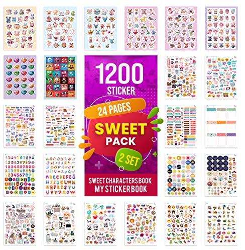 colortouch Sweet Pack Sticker Set, 1200 Stück Aufkleber, Sticker Fotoalbum, für jugendliche und erwachsene, viele verschiedene Designs Aufkleber Stickerbuch für Laptop, Tablet, Handy