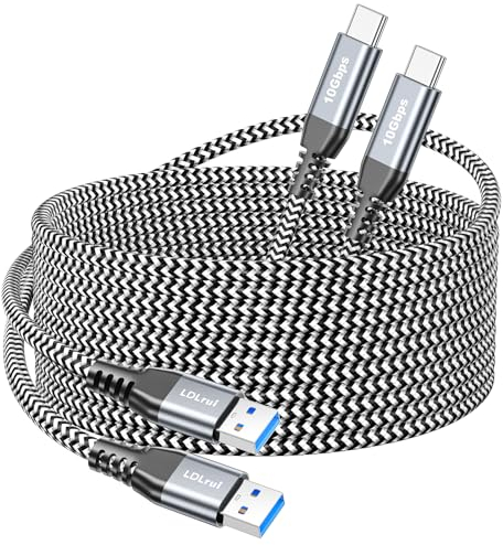 USB 3.2 Gen 2 Type C Cable (10ft/3m, 2Pack, 10Gbps, 3.1A), Long USB A to USB-C Charger Lead High Speed Data Transfer & Fast Charging for iPhone 15 Pro, Samsung Galaxy S23/S22/S20/A20, Moto G, Webcam