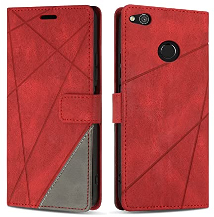 SONWO Hülle für Huawei P8 Lite 2017, Premium PU Leder Handyhülle Flip Case Wallet Silikon Schutzhülle Klapphülle für Huawei P8 Lite 2017, Rot