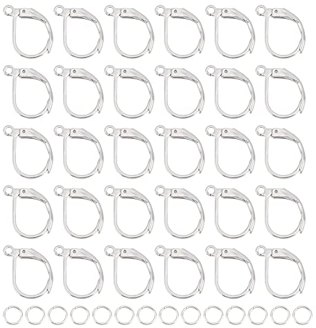 UNICRAFTALE 40Stk Runde Brisuren Ohrringhaken 15x10mm Edelstahl Ohrhaken Mit 60 offene Biegeringe Metall Ohrringe Selber Machen Set Für DIY Weihnachtstag Ohrring Schmuckherstellung Edelstahlfarbe