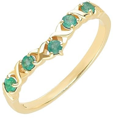 Ivy Gems 9ct Yellow Gold Emerald Wishbone Eternity Ring (L)