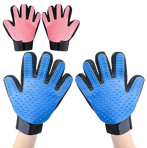 JVHLOV 2 Paar Katzenbürste Handschuh, Katzen Handschuhe, Bürste Katze, Pflegehandschuh für Katzen & Hunde, Massage-Bürstenhandschuh für Katzen & Hunde, für Katze, Hund mit langem, kurzem Fell