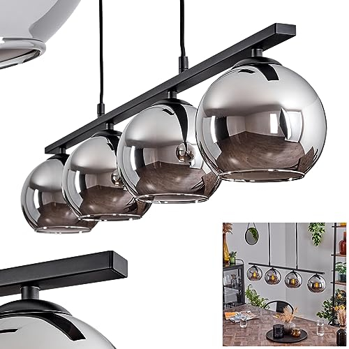 Pendelleuchte Koyoto, Hängelampe aus Metall/Glas in Schwarz/Chromfarben, Hängeleuchte im Retro/Vintage-Design mit Glasschirmen (Ø 15 cm), 4-flammig, Höhe max. 111,5 cm, 4 x E27, ohne Leuchtmittel