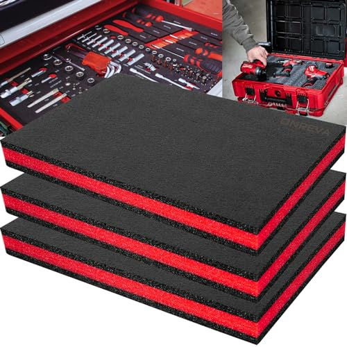 ONREVA Werkzeugkasten-Schaumstoff, 3 Stück, 45,7 x 30,5 x 5,1 cm, Schaumstoffeinsätze für Koffer, Polyethylen-Aufbewahrungsblätter für Werkzeugkasten, Werkzeug-Schatteneinsatz, Kaizen-Organizerblatt