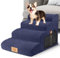 MASTERTOP Scale per Cani a 4 Gradini in Spugna, Scala Antiscivolo per Animali Domestici, Scaletta Spugna Ccuccioli per Divano Letto con Fodera Rimovibile e Lavabile (Blu Navy)