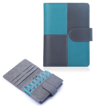 Tcahelly Pill Box 7 Tage Medikamentenbox Pillendose Morgens Mittags Abends Nachts Reisen mit PU Leder(Tablettenbox 7 Tage 4 Fächer)