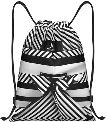 Ssimoo Gardenia Sporttasche mit Kordelzug, Motiv: Blumen, Vögel, langlebig, für Fitness und Outdoor-Aktivitäten, die großartige Wahl, Schwarz/Weiß, gestreift, S