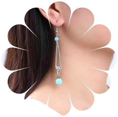 Dervivea Boho Orecchini Lunghi In Turchese Orecchini A Gancio Con Perline Turchese Orecchini A Goccia Blu Argento Orecchini Tondi In Turchese Orecchini In Pietra Orecchini Vintage Per Donne E Ragazze
