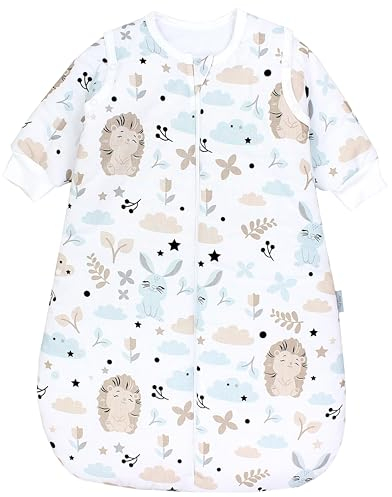 TupTam Schlafsack Baby 2.5 TOG - Ganzjahresschlafsack mit abnehmbaren Ärmeln, OEKO-TEX zertifiziert, Farbe: Igel Hase Beige Mineralgrün, Größe: 80-86