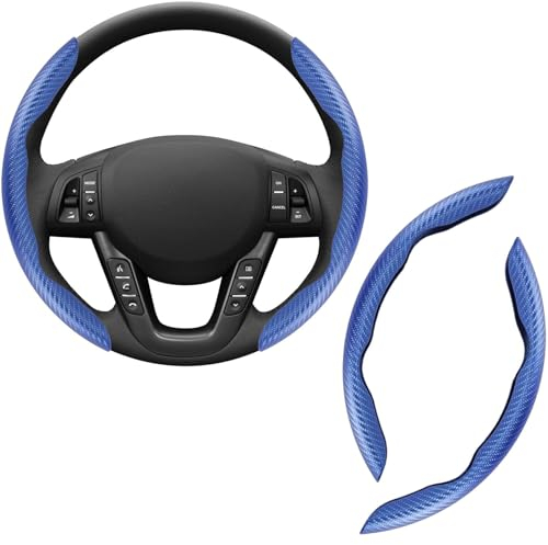 2 Stück Auto Lenkradabdeckung, Universal Segmented Lenkradschutz Kohlefaser Lenkrad Abdeckung,Anti-Rutsch Lenkrad Booster Cover für Meisten Auto, SUV, LKW (blau)