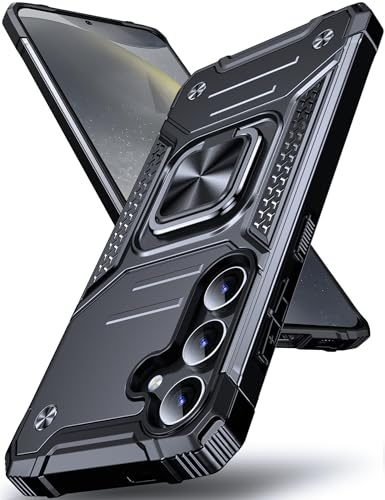 DASFOND Armor Hülle für Samsung Galaxy S24 5G Case Militär Stoßfest Handyhülle [Upgrade 2.0] 360 Grad Metal Ring Halter Ständer Schutzhülle [für Handyhalterung Auto Magnet], Schwarz